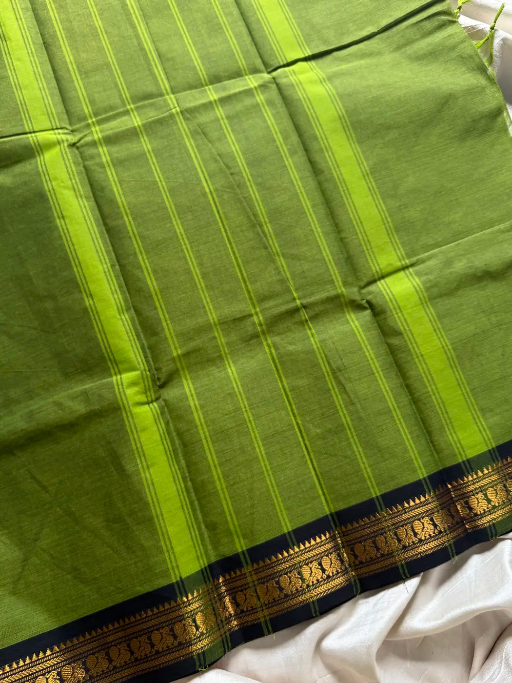 Minimal Border Edit - Green & Black Kanchi Cotton Saree