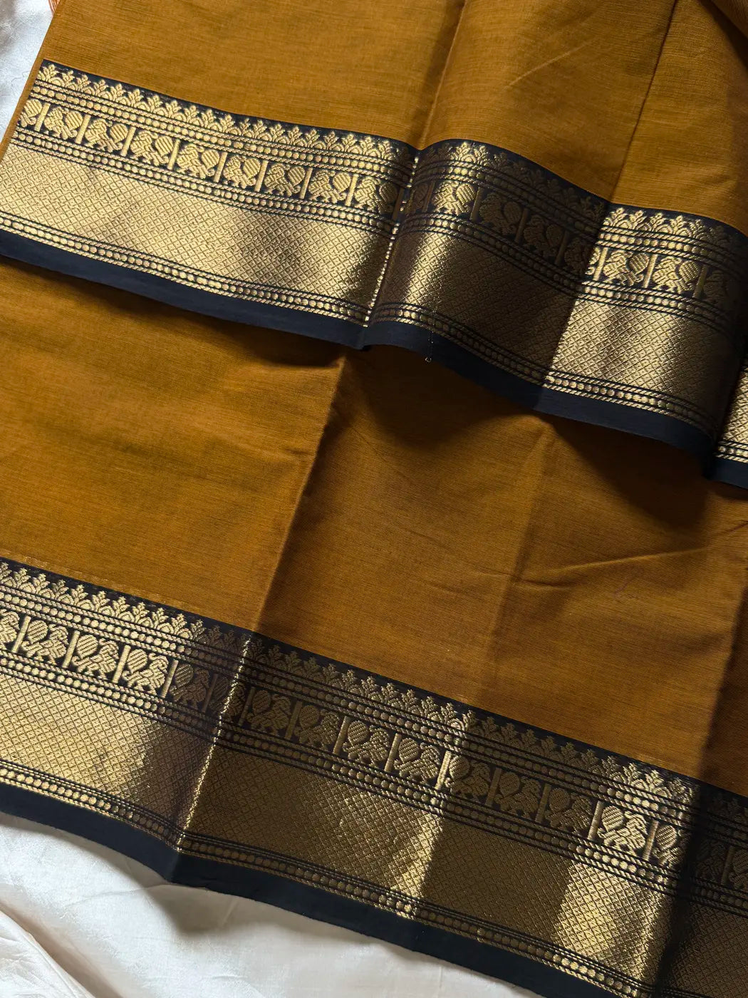 Subtle Weaves | Mustard Yellow & Black Kanchi Cotton Saree