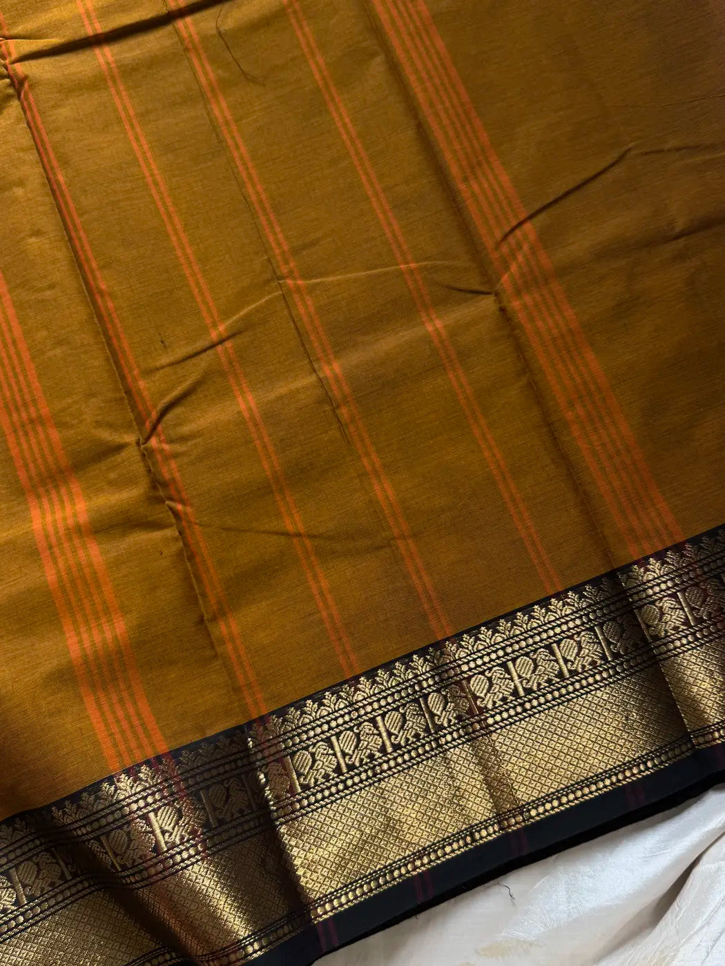 Subtle Weaves | Mustard Yellow & Black Kanchi Cotton Saree