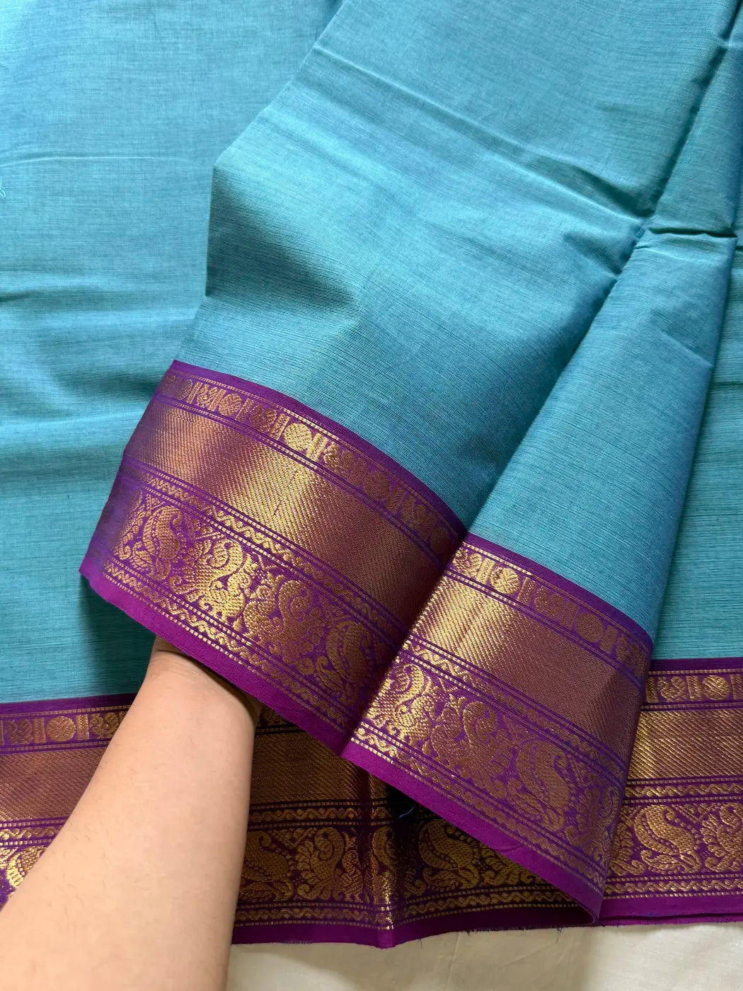 Subtle Weaves | SkyBlue & Purple Kanchi Cotton Saree