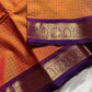 Throne Edit Sunset Orange & Purple Checks 120-Count Kanchi Cotton Saree by House of Thansha