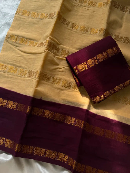 Sungudi Cotton Saree - Sandal & Maroon