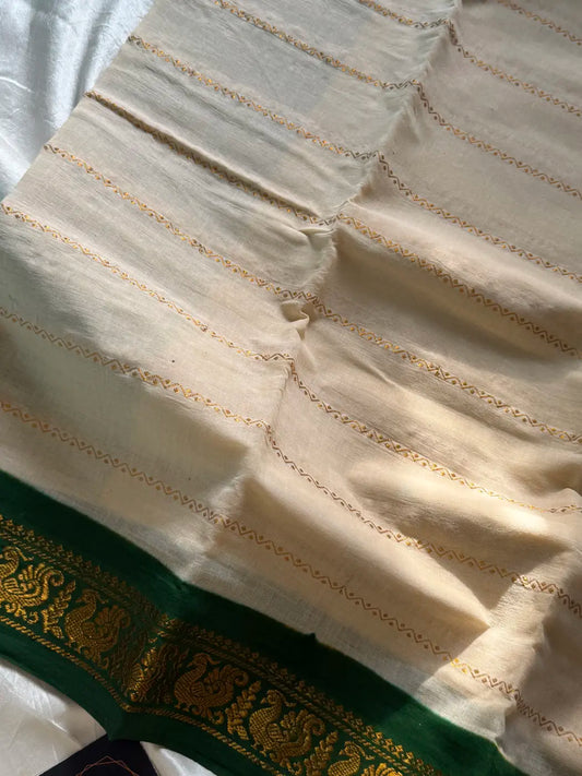 Sungudi Cotton Saree - Cream white