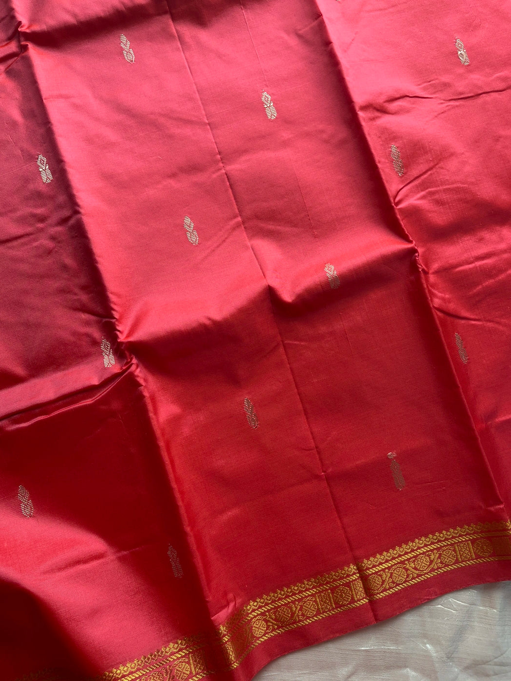 Vegan Silks | Chinnalampattu Saree – Peachish Red