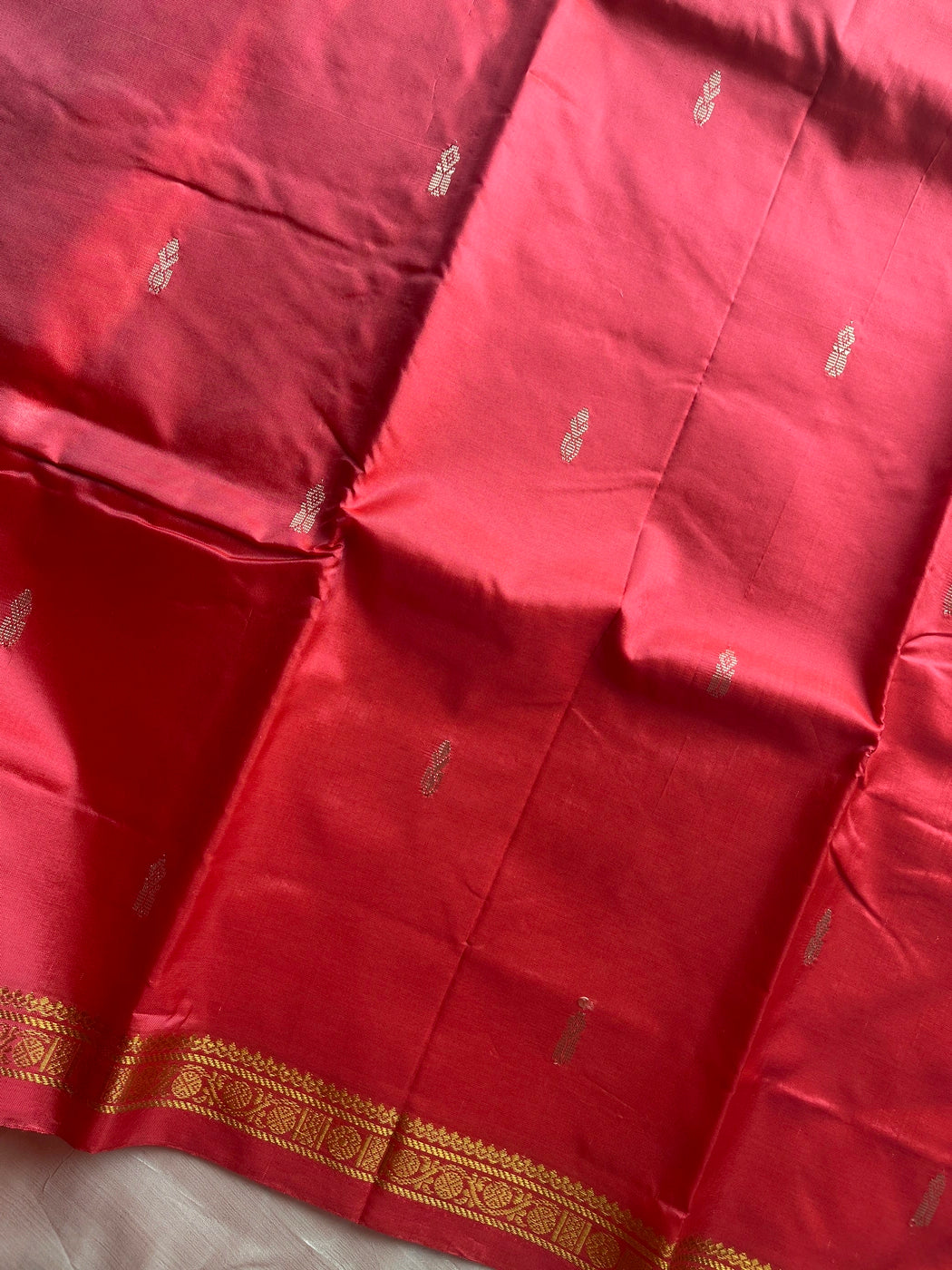 Vegan Silks | Chinnalampattu Saree – Peachish Red