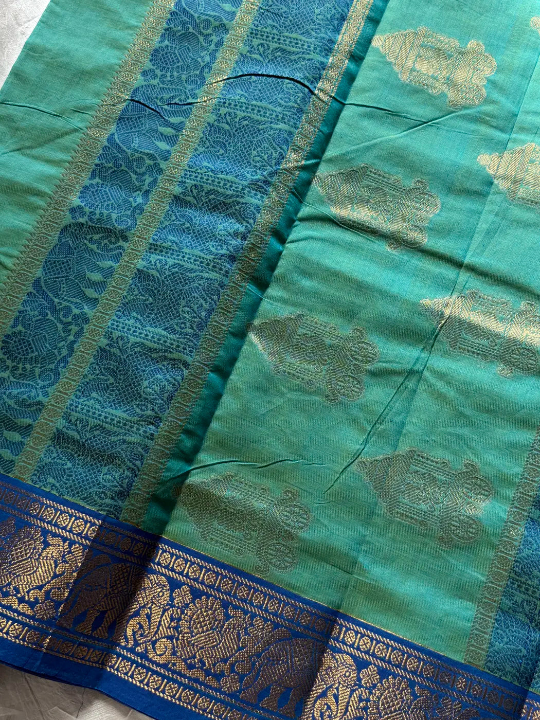 Mercerised Kanchi Cotton - Pastel Green & Blue