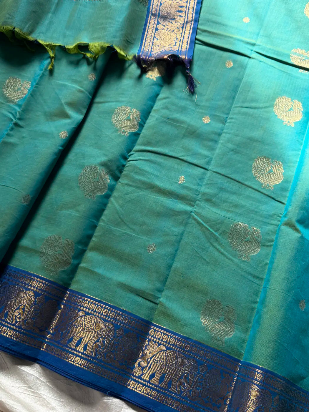Mercerised Kanchi Cotton - Pastel Green & Blue
