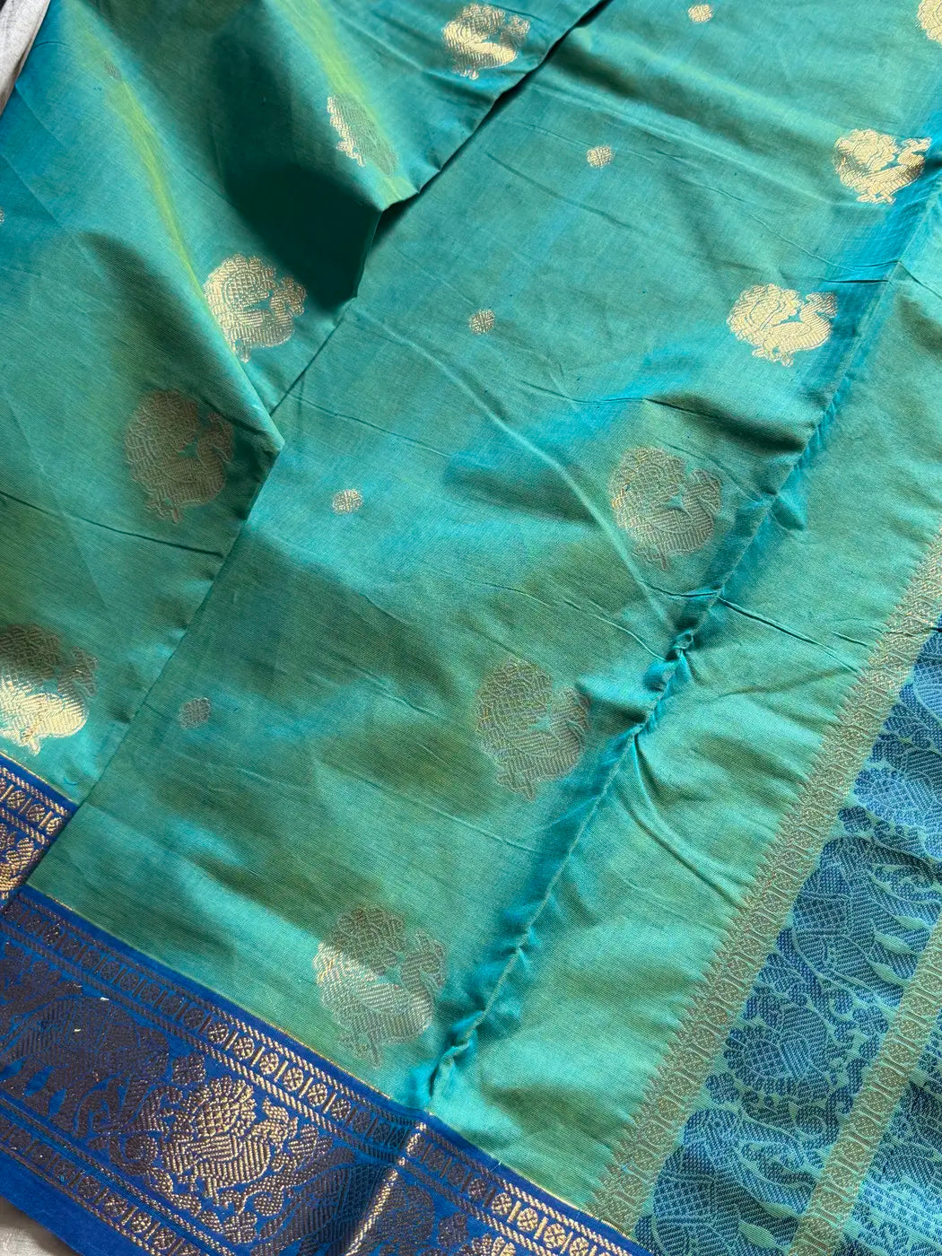 Mercerised Kanchi Cotton - Pastel Green & Blue