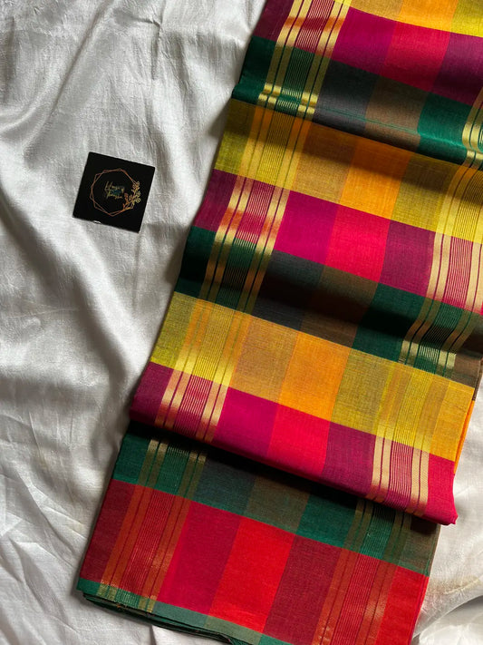 Devendra Saree – PaazhumPazhamum Kattam (Checks) | Handloom Vegan Silk