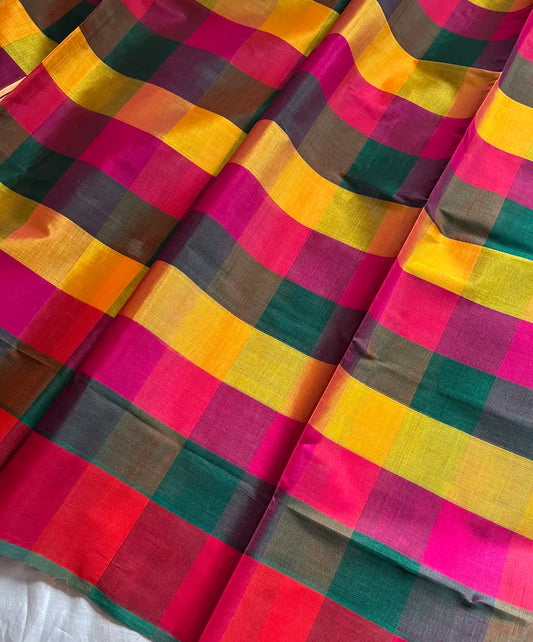 Devendra Saree – PaazhumPazhamum Kattam (Checks) | Handloom Vegan Silk