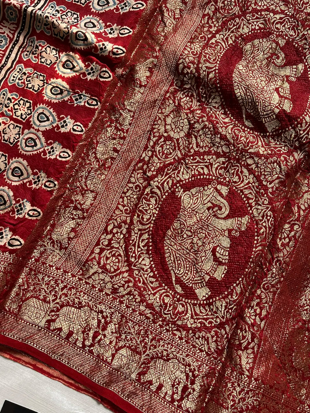 Dola Silk Saree - Maroon | Hand Blocked Ajrakh