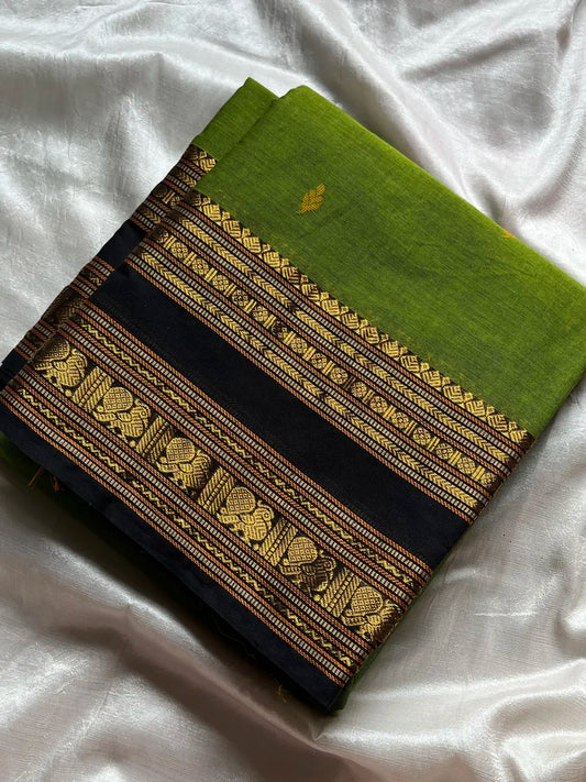 Vintage Loom Edit | Green & Black Kanchi Cotton Saree