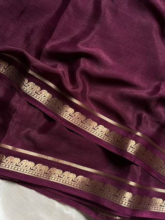 Semi Mysore Silk Saree – Wine Burgundy