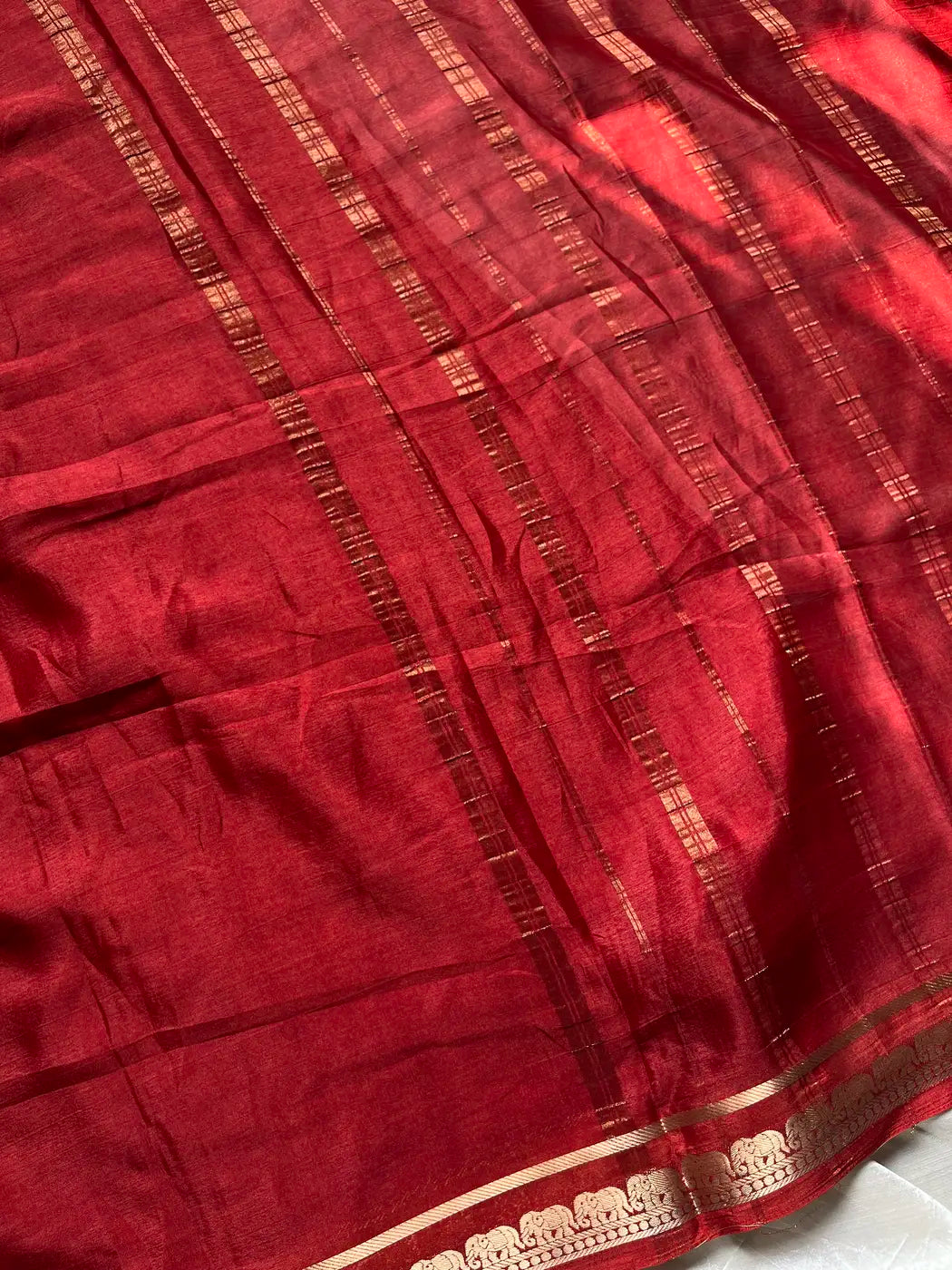 Semi Mysore Silk Saree – Copper Red