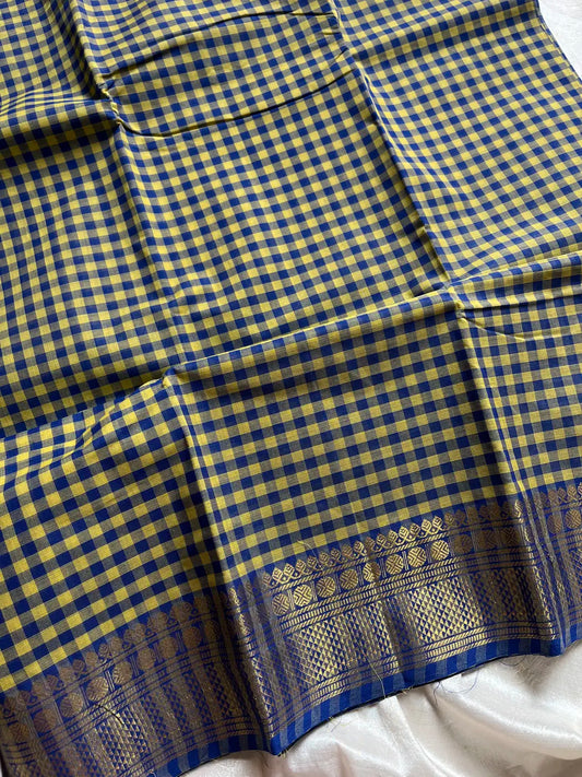 Mini Kattam – Yellow & Blue Chettinadu cotton (Without Blouse)