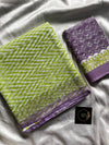 Light green Kota Doria saree with purple contrast and mulmul blouse – House of Thansha