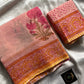 Peach Kota Doria Saree with mulmul blouse