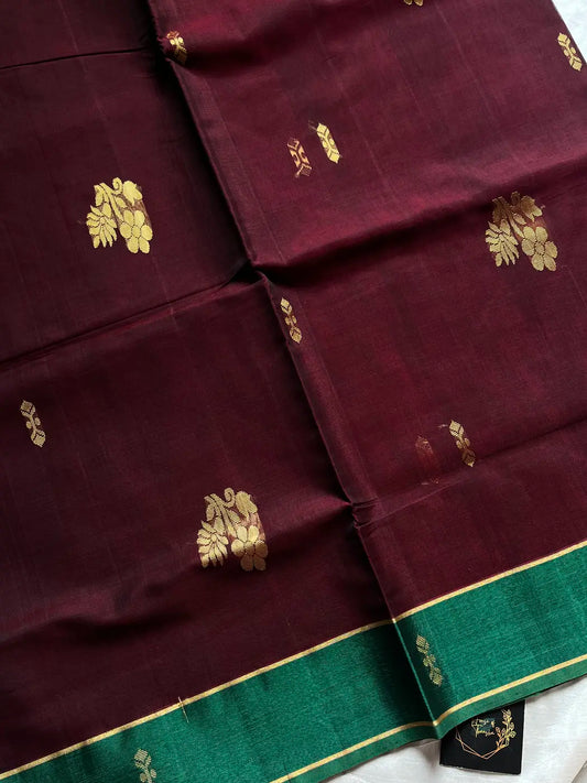 Vegan Silk Saree – Dark Maroon Handloom Art Silk
