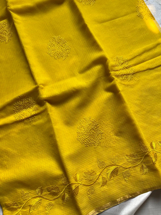 Kota Silk Cotton Saree - Yellow