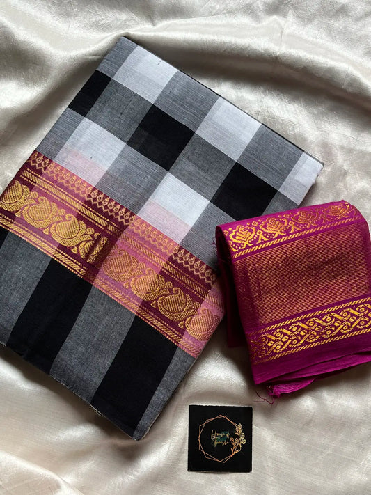 Black & White Kattam - Chettinadu Cotton