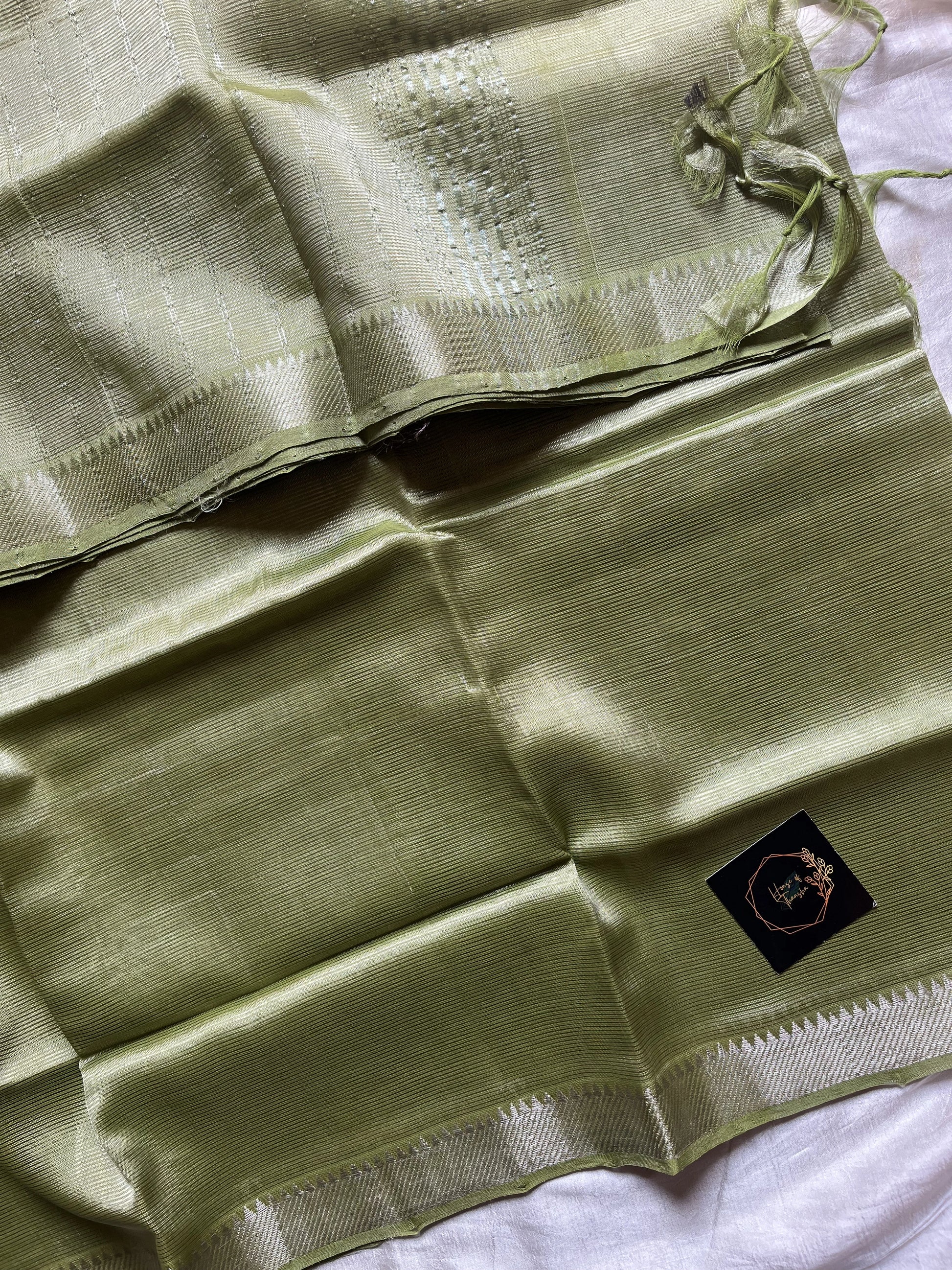 Pastel green Mangalagiri silk cotton saree with Nizam zari border – Thenral Pachai – House of Thansha