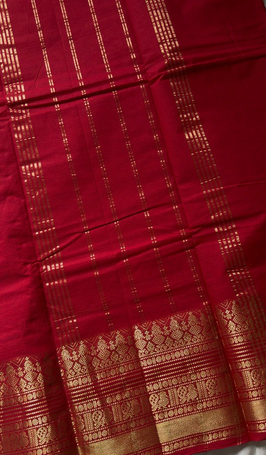 Subtle Weaves | Red Kanchi Cotton Saree