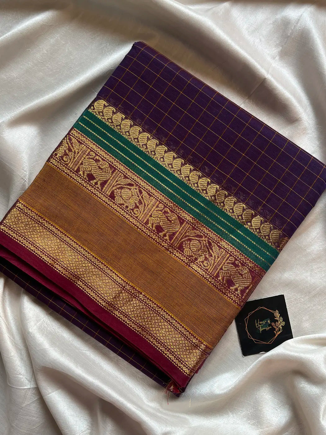 Kattam Edit – Purple Checked Chettinadu Cotton Saree