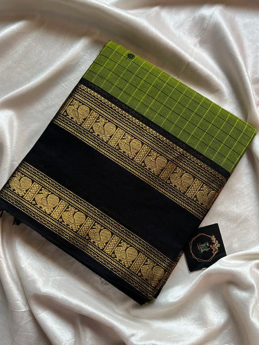 Kattam Edit – Green & Black Checked Chettinadu Cotton Saree