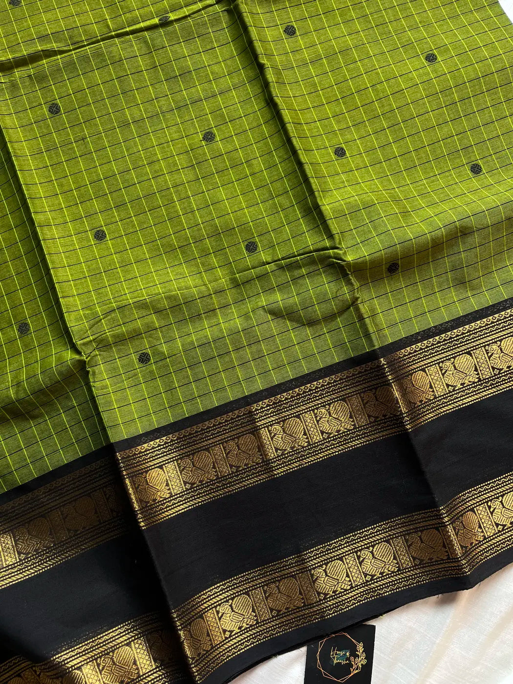 Kattam Edit – Green & Black Checked Chettinadu Cotton Saree