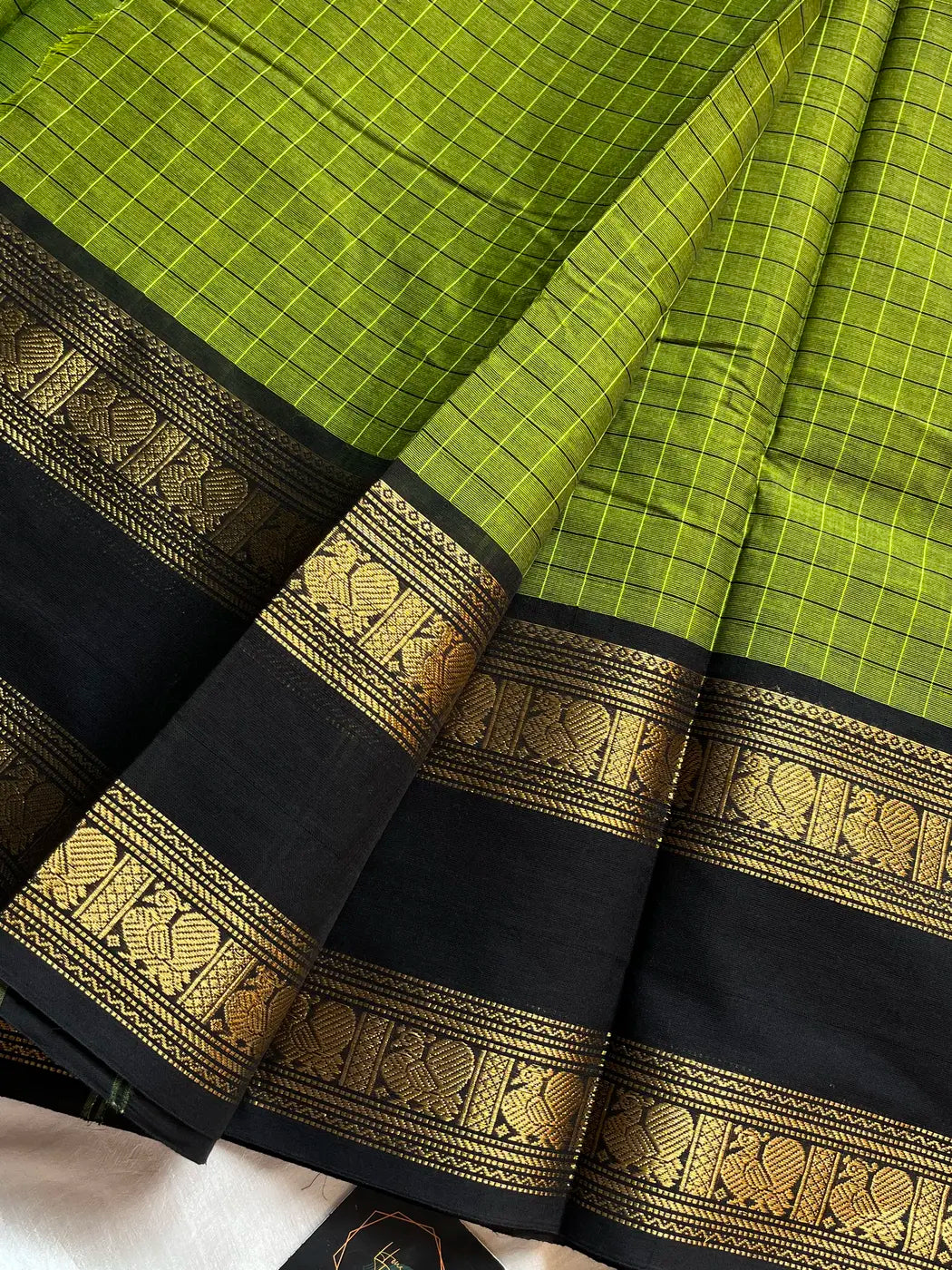 Kattam Edit – Green & Black Checked Chettinadu Cotton Saree