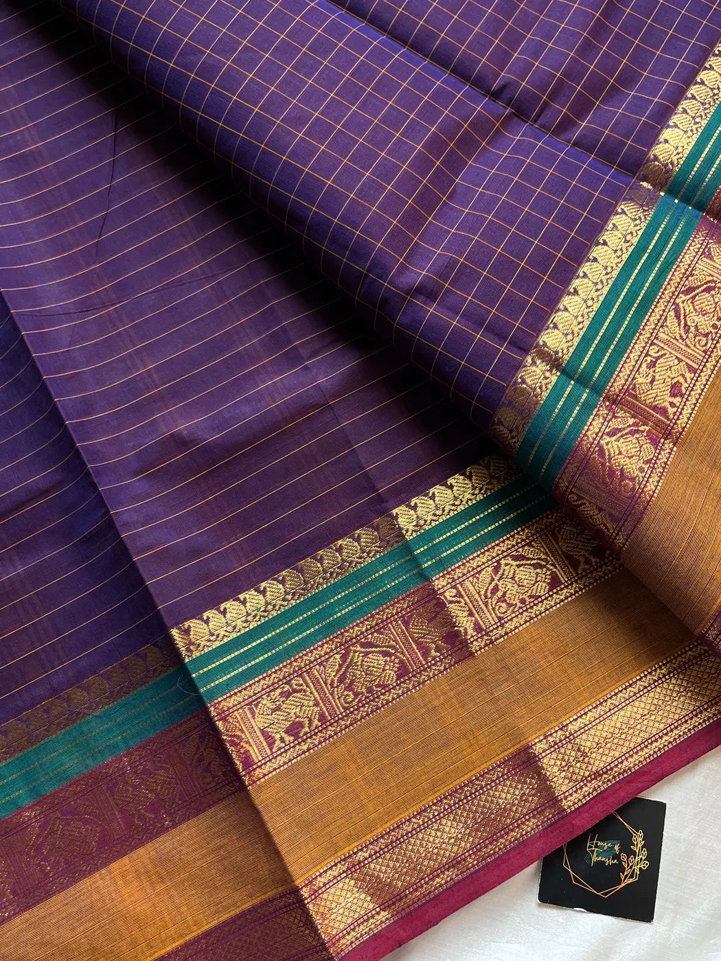 Kattam Edit – Purple Checked Chettinadu Cotton Saree