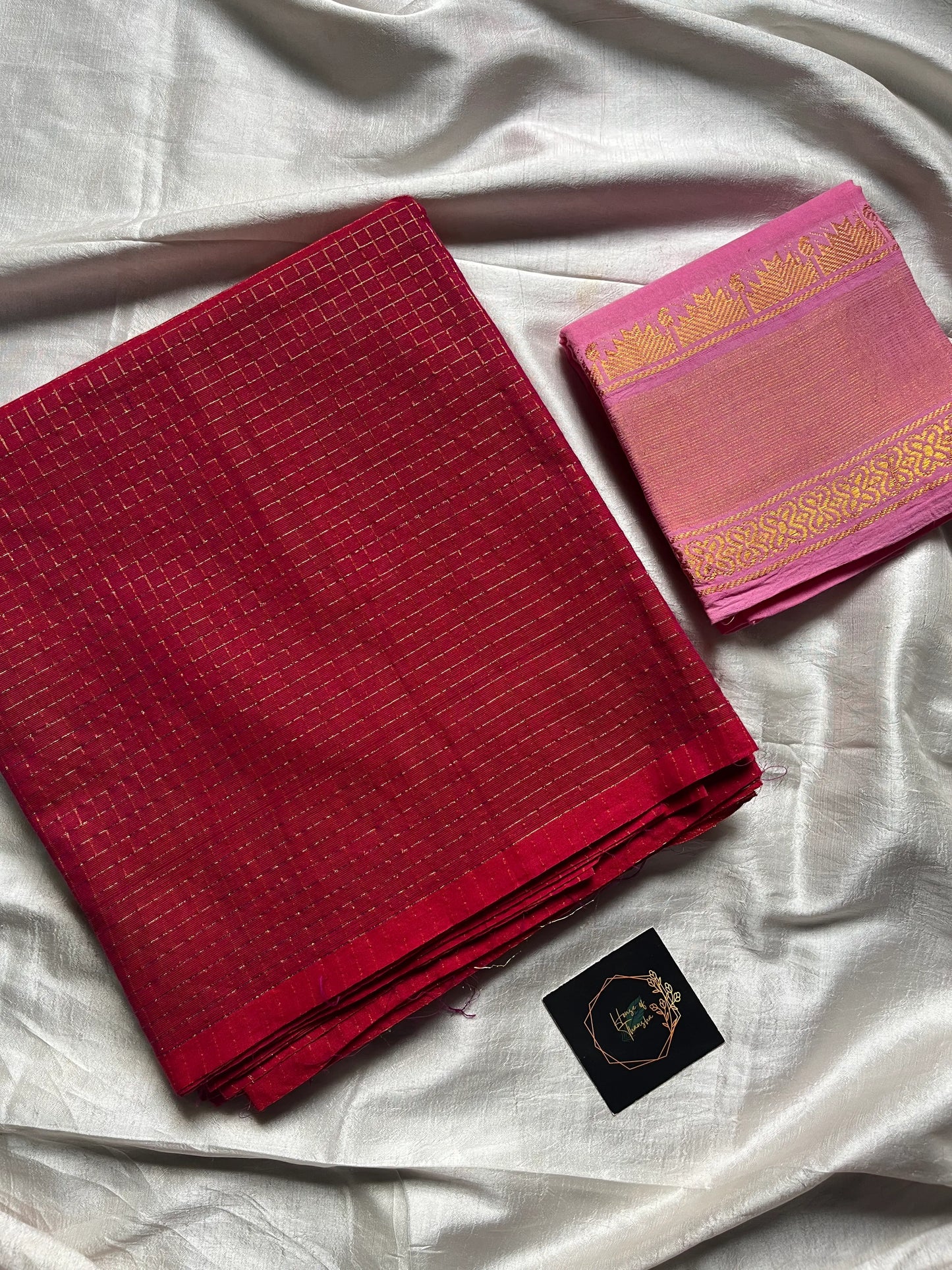 Zari Checks – Pink Kanchi Cotton Saree with Contrast Blouse