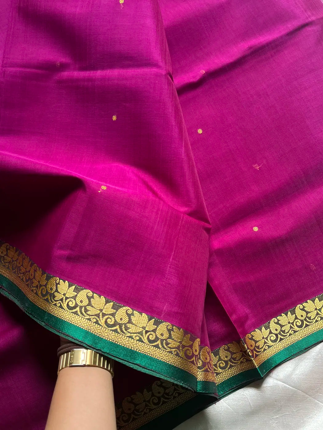 Vegan Silk Saree – Magenta & Green Handloom Art Silk