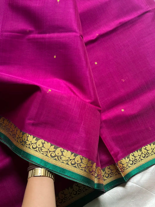 Vegan Silk Saree – Magenta & Green Handloom Art Silk