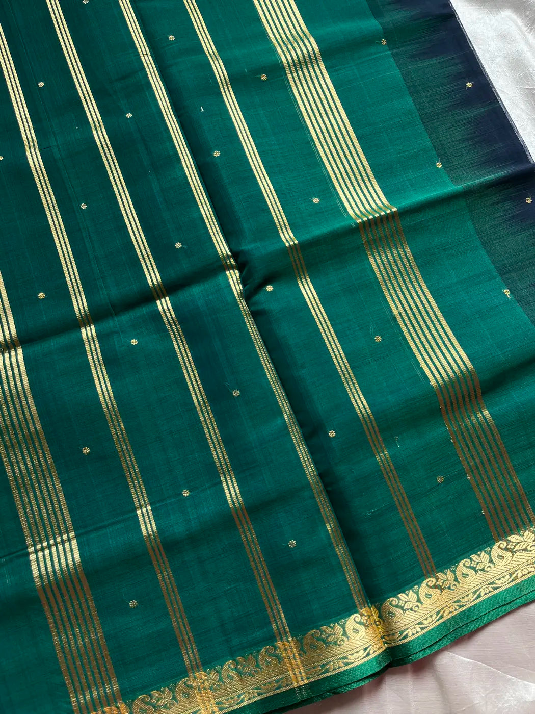Vegan Weaves – Blue & Green Handloom Art Silk Saree