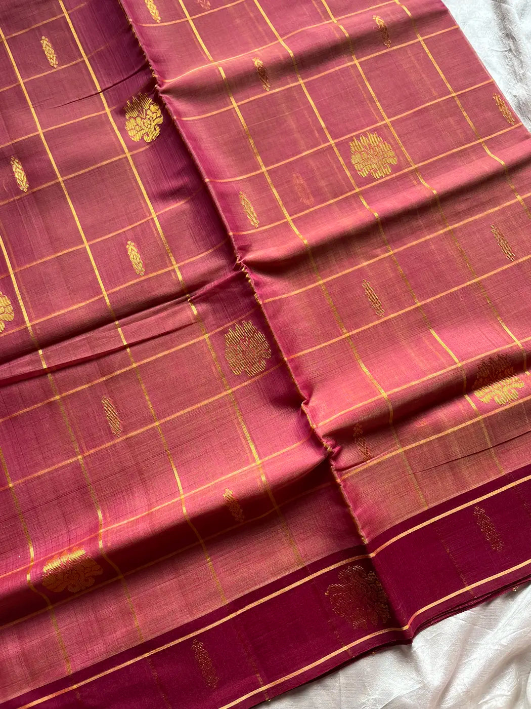 Vegan Weaves – Pink Checked Handloom Art Silk Saree