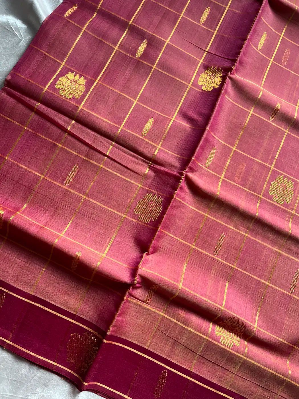 Vegan Weaves – Pink Checked Handloom Art Silk Saree