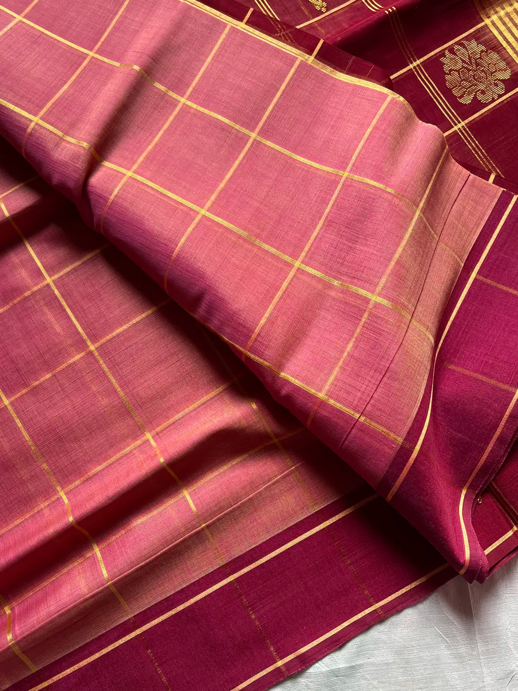 Vegan Weaves – Pink Checked Handloom Art Silk Saree