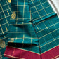 Vegan Weaves – Peacock Green Checked Handloom Art Silk Saree