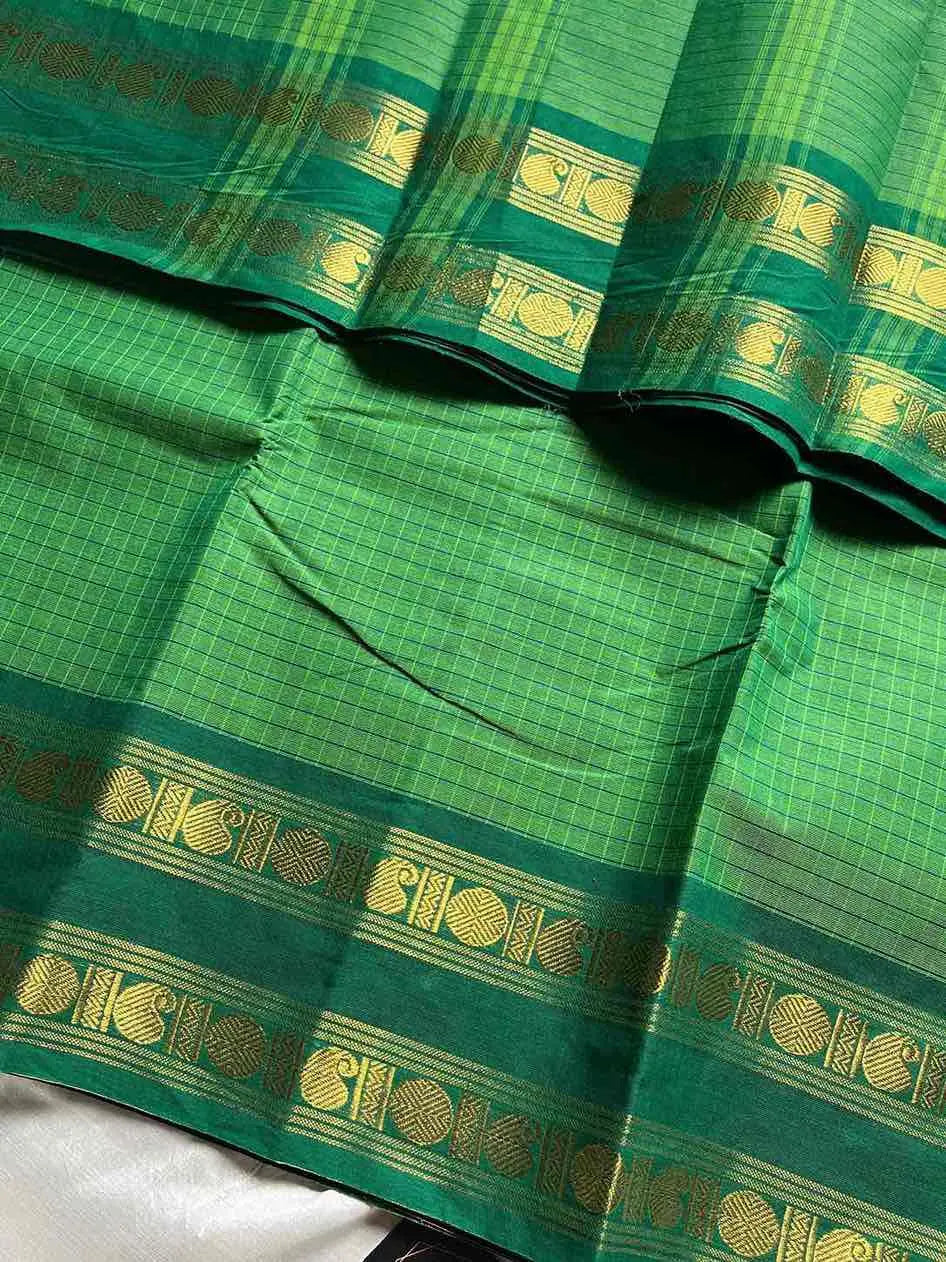 Kattam Edit | Chettinadu Checked Saree – Leaf Green