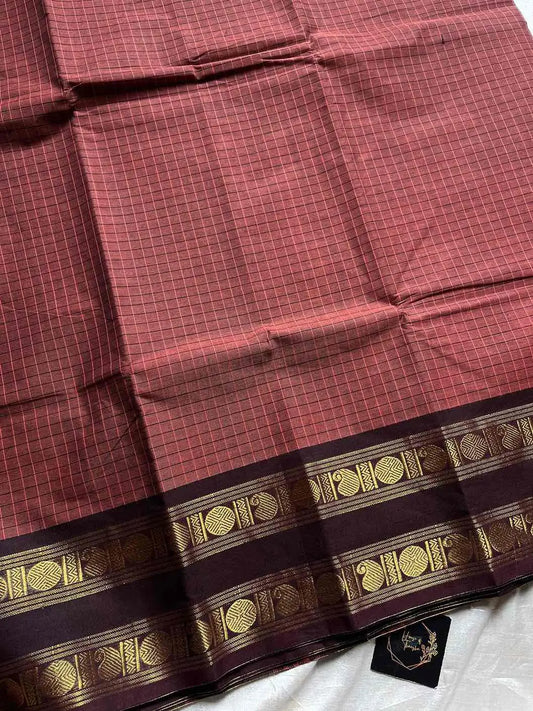 Kattam Edit | Chettinadu Checked Saree – Vintage Rust