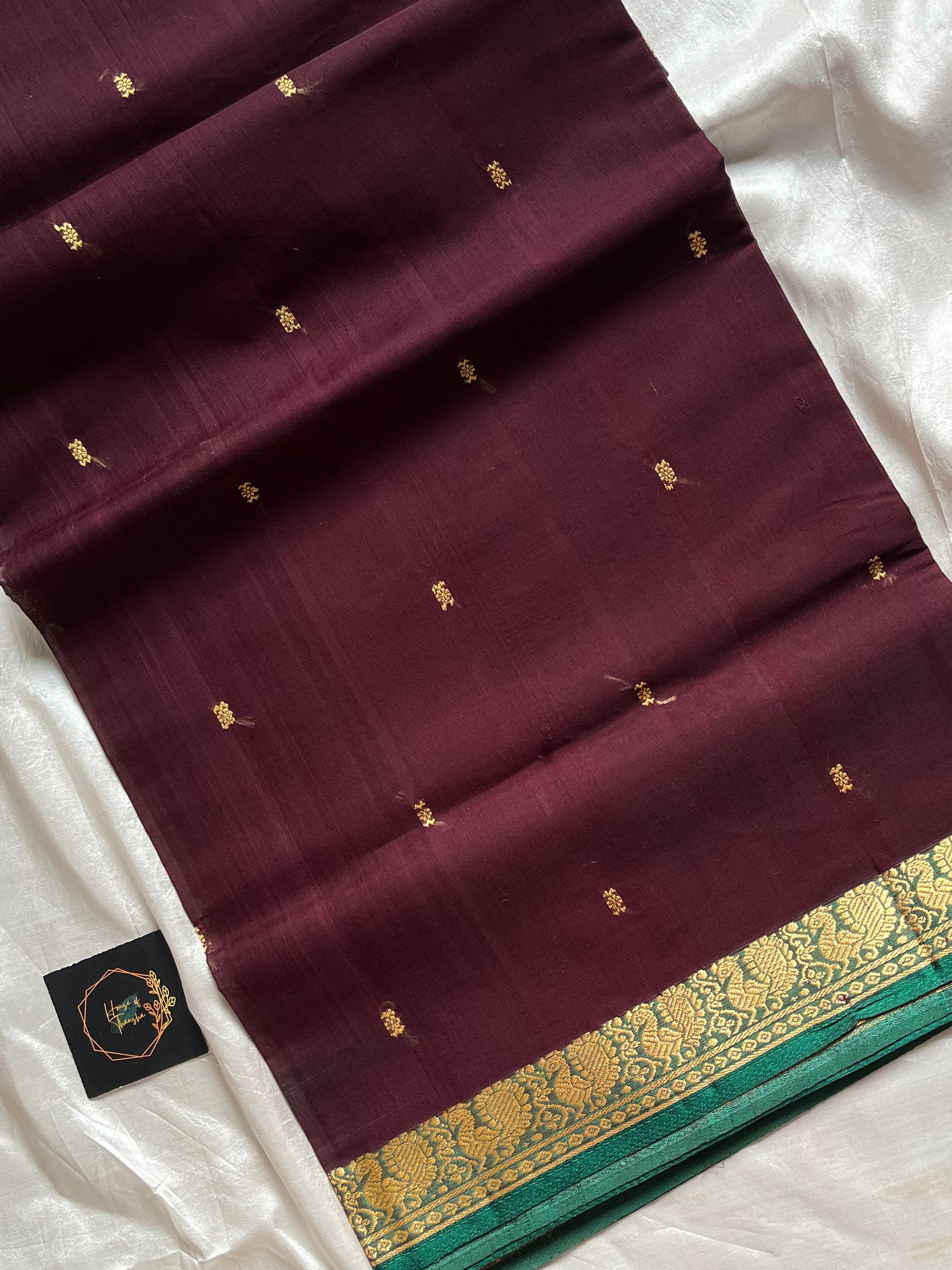 Vanam – Coffee Brown Handloom Art Silk Saree with Green Border