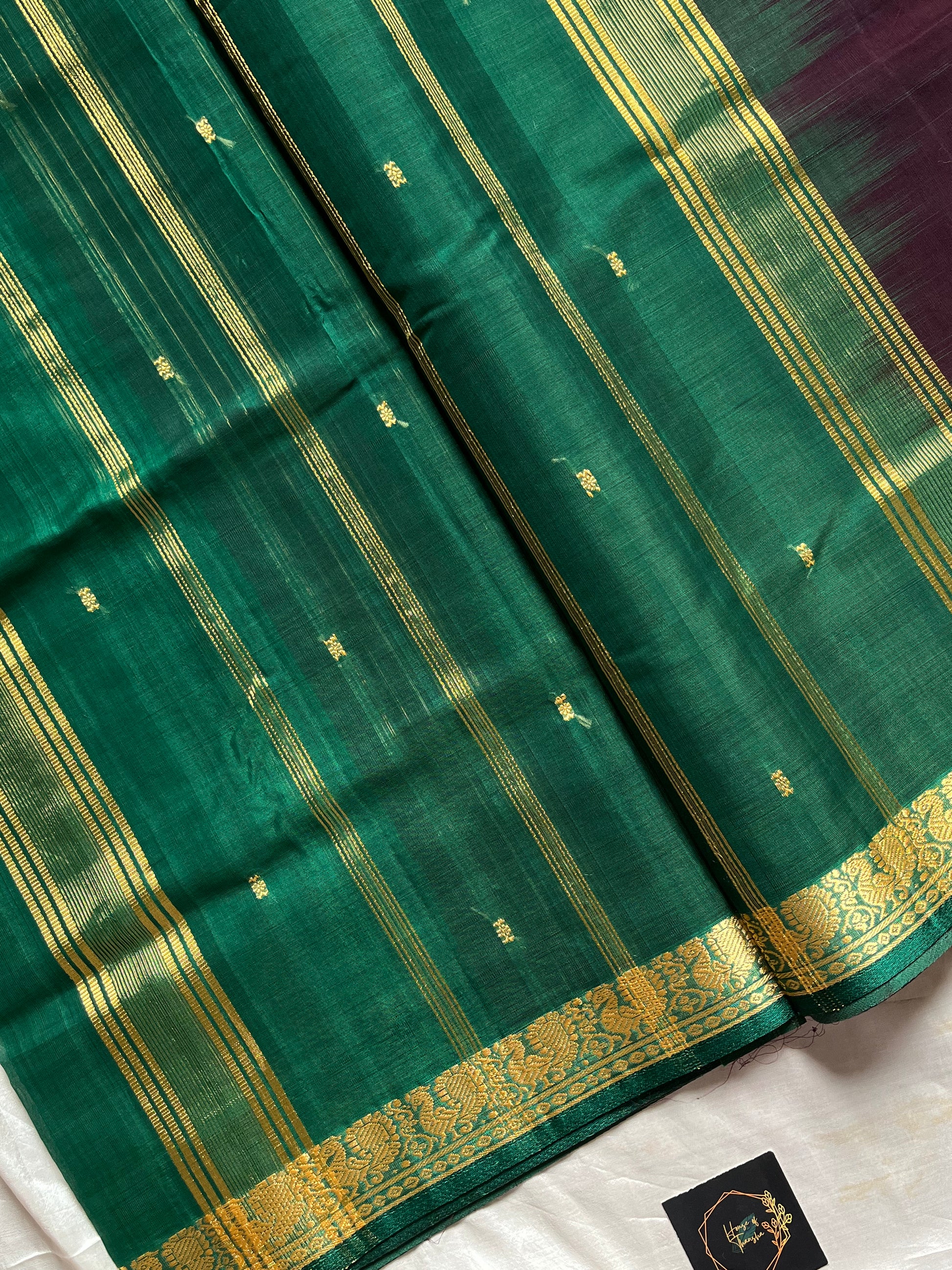 Vanam – Coffee Brown Handloom Art Silk Saree with Green Border