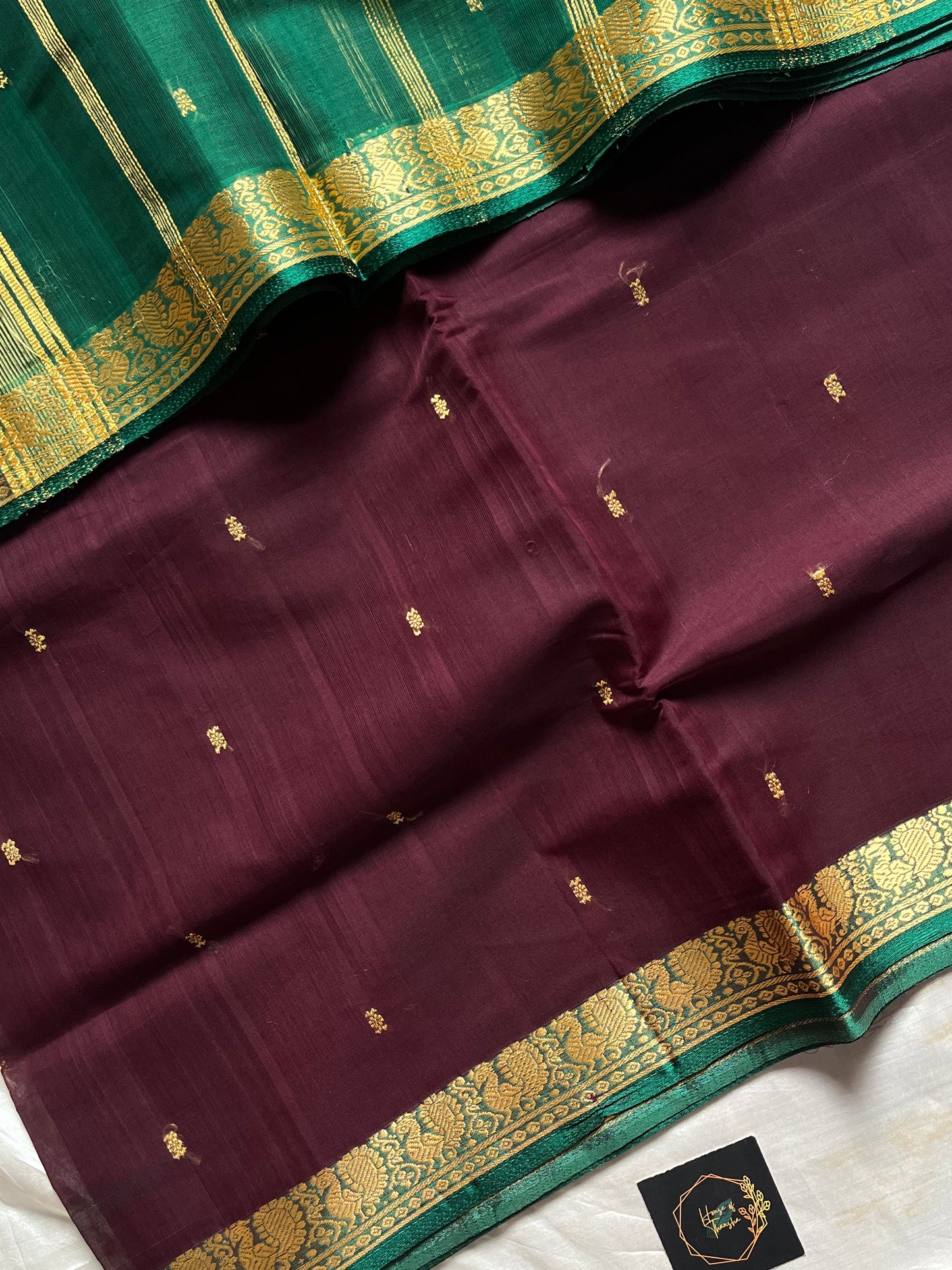 Vanam – Coffee Brown Handloom Art Silk Saree with Green Border