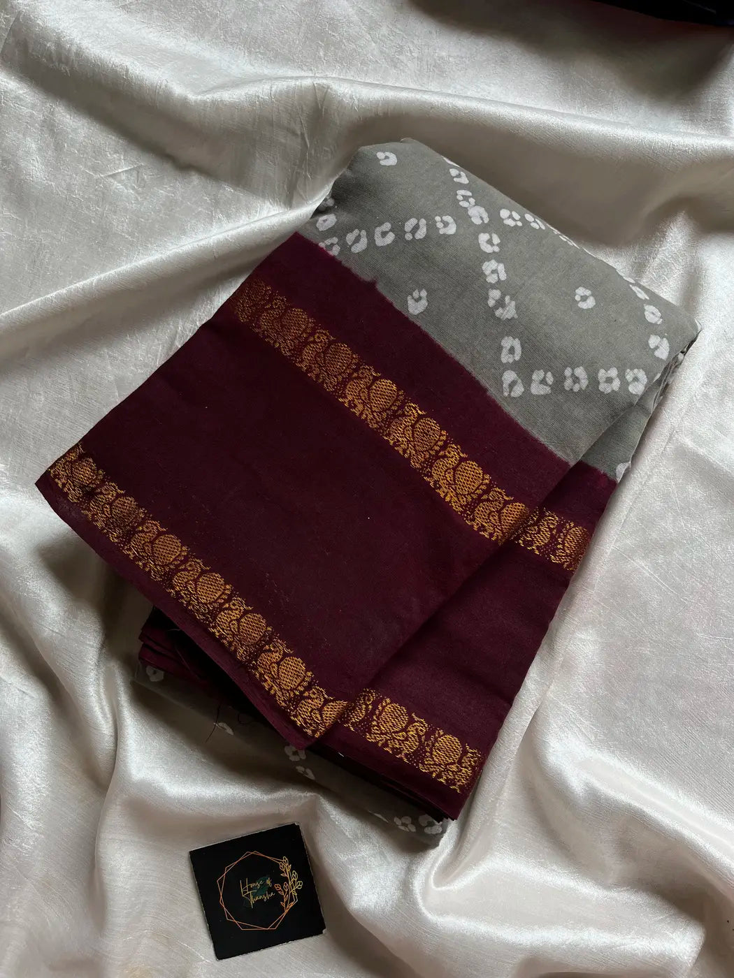 Madurai Sungudi Cotton - Grey & Maroon