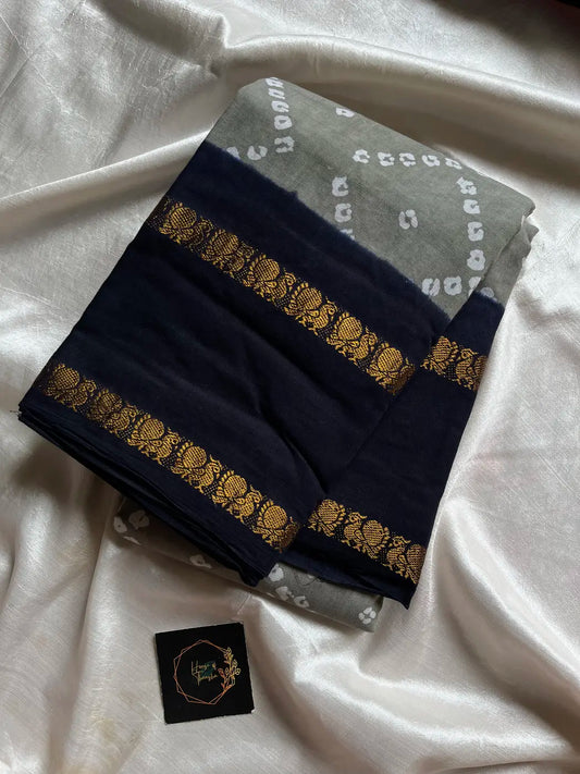 Madurai Sungudi Cotton - Grey & Dark blue