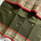 Green Kanchi cotton saree with peach border and thread-woven pallu – House of Thansha