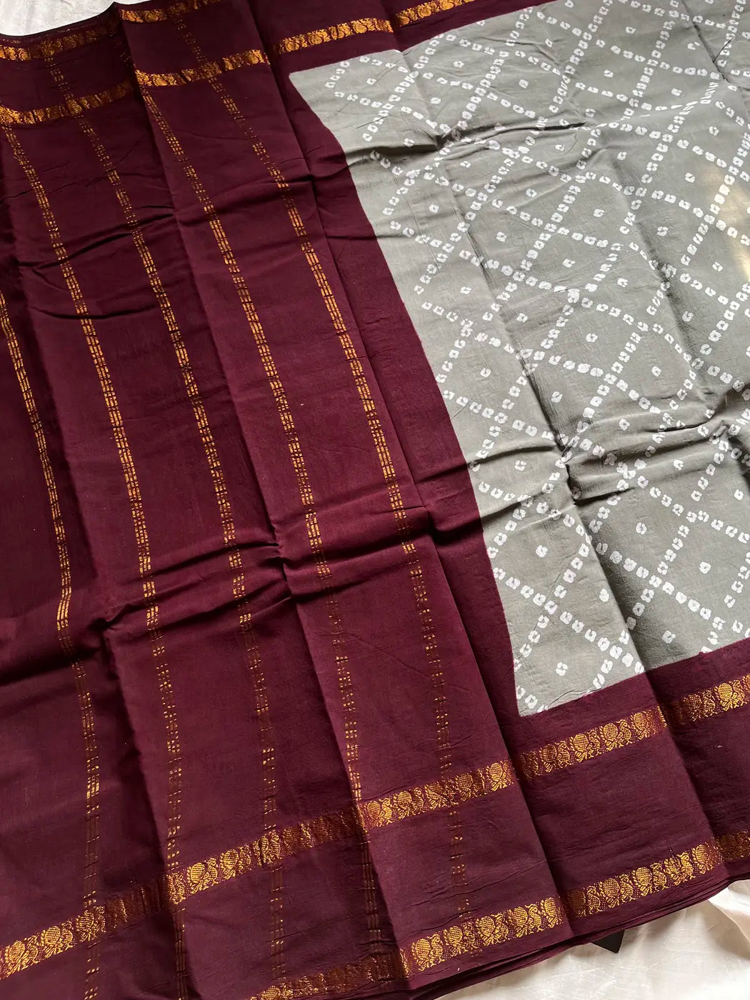 Madurai Sungudi Cotton - Grey & Maroon