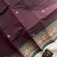 Coffee brown Kanchi cotton saree with dark green border and thread-woven pallu – House of Thansha