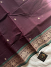 Coffee brown Kanchi cotton saree with dark green border and thread-woven pallu – House of Thansha